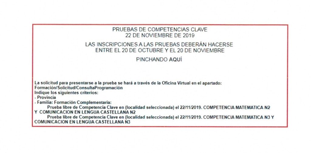 FECHAS DE EXÁMENES DE COMPETENCIAS CLAVE
